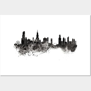 Chicago Skyline Black and White Posters and Art